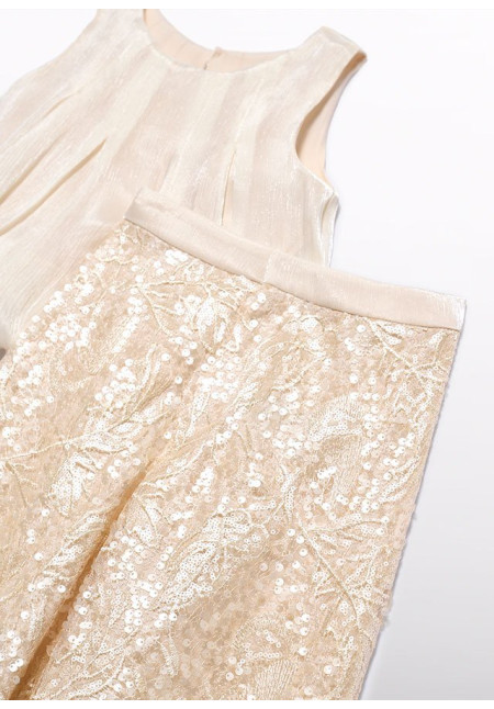 Conjunto pantalón largo lentejuelas + blusa champagne 