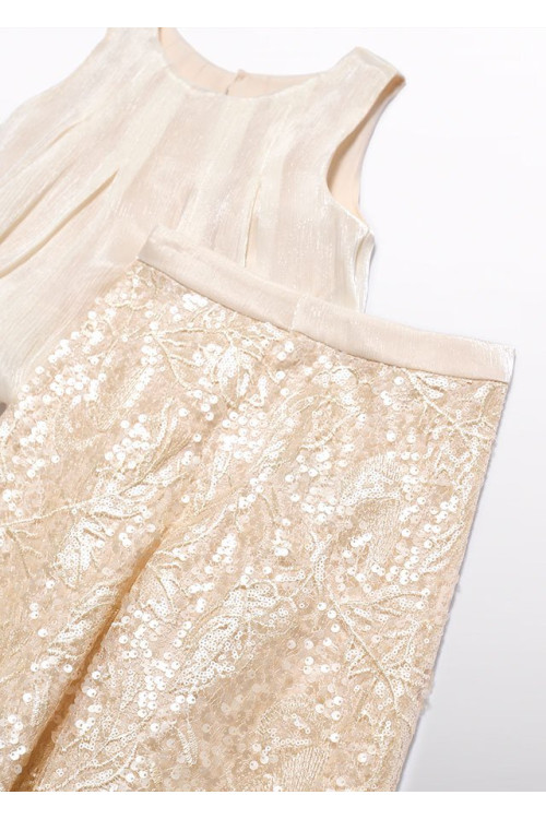 Conjunto pantalón largo lentejuelas + blusa champagne 