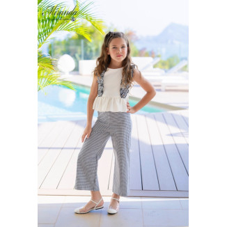 Conjunto Blusa + Pantalón Niña cuadro vichy negro y blanco