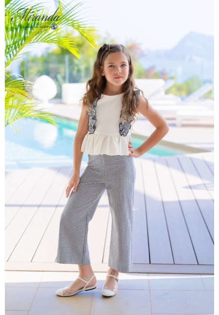 Conjunto Blusa + Pantalón Niña cuadro vichy negro y blanco