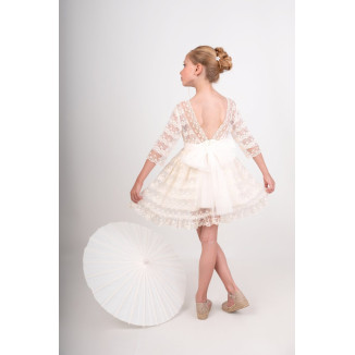Vestido Niña Ceremonia Tul.  Color beige