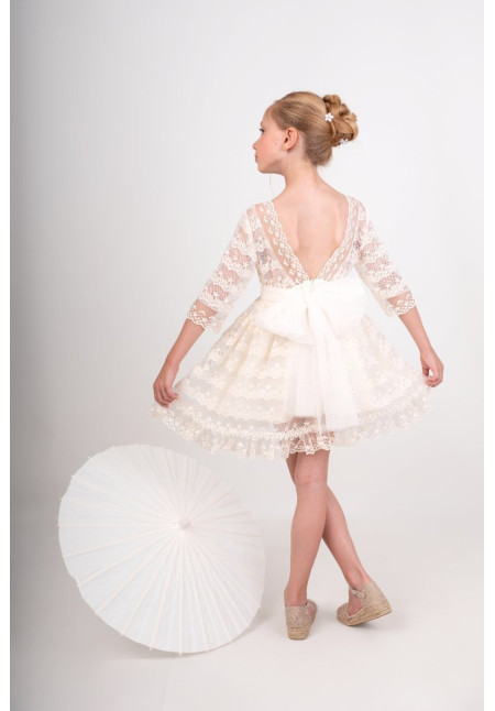 Vestido Niña Ceremonia Tul.  Color beige