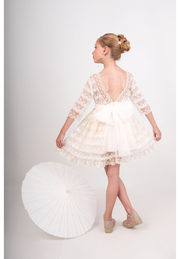 Vestido Niña Ceremonia Tul.  Color beige