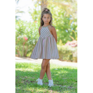 Vestido En Rayas Con ........... Color salmón y verde