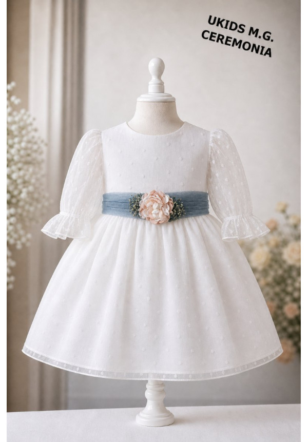 VESTIDO CEREMONIA PLUMETI GASA M/FRANCESA TUL AZUL