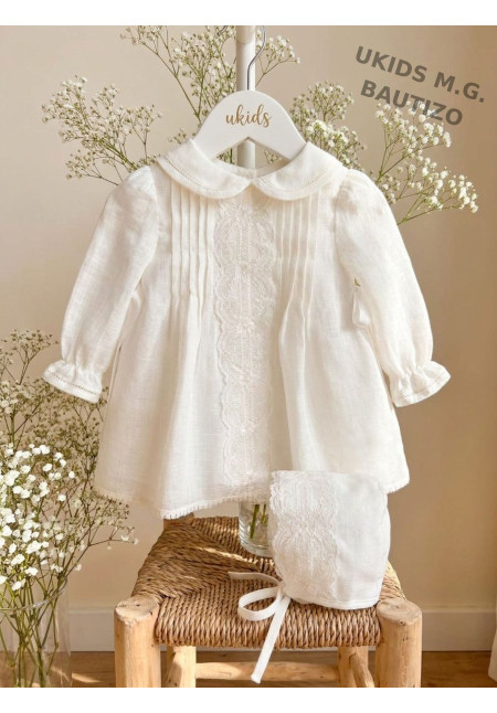 Vestido Lorzas Hilo Manga Francesa con Capota