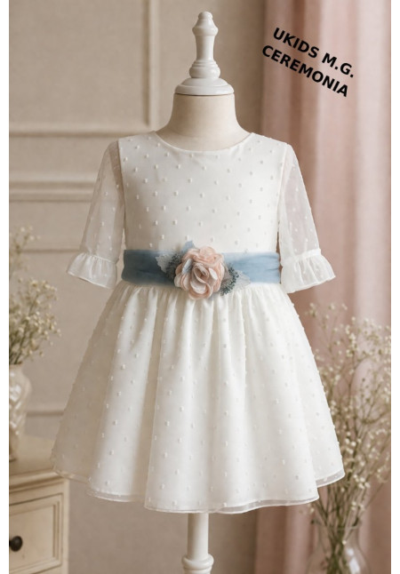 VESTIDO NIÑA CEREMONIA PLUMETI GASA M/FRANCESA TUL AZUL