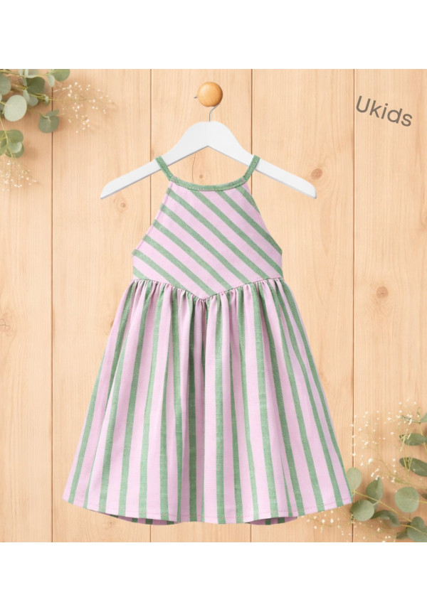 Vestido En Rayas Con ........... Color salmón y verde