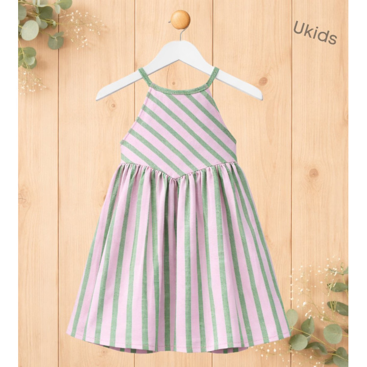 Vestido En Rayas Con ........... Color salmón y verde