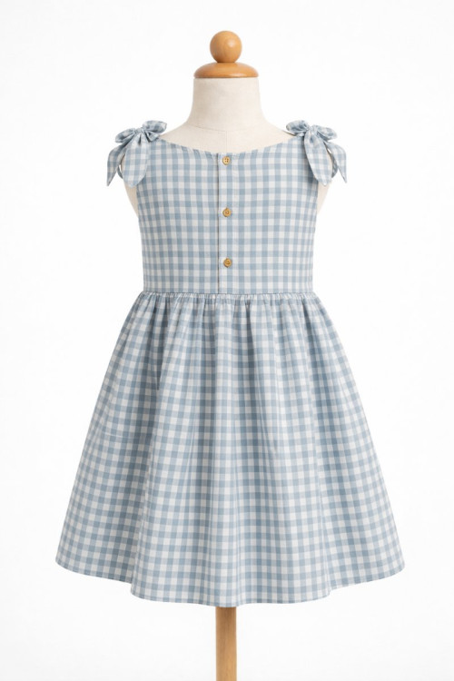 Vestido De Niña Gris De Cuadros Con Cuello Pico Color Gris