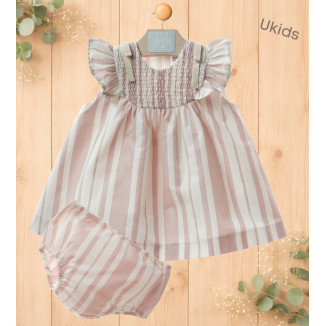Vestido Bebe Con Braguita Art.0327 'Familia Porcelana' Rosa Empolvado