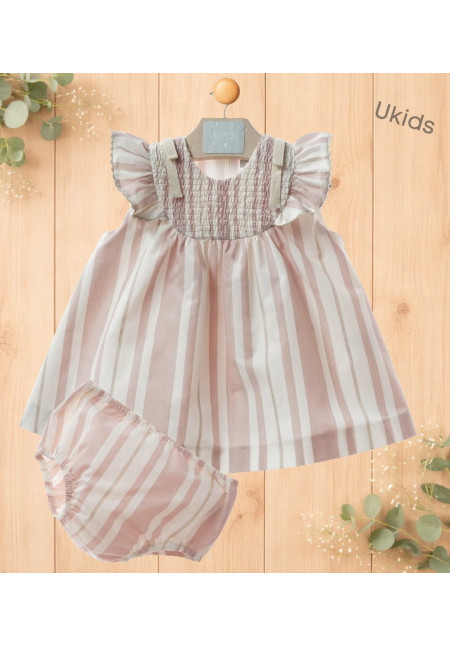 Vestido Bebe Con Braguita Art.0327 'Familia Porcelana' Rosa Empolvado