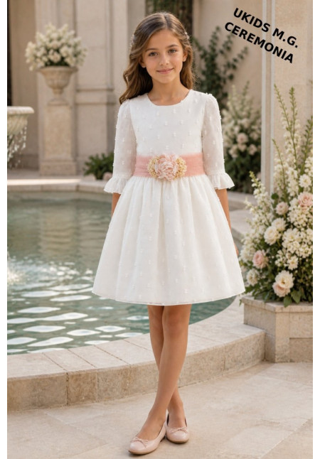 VESTIDO CEREMONIA PLUMETI GASA M/FRANCESA TUL ROSA