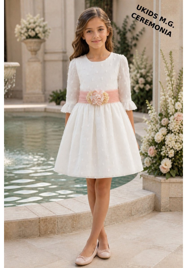 VESTIDO CEREMONIA PLUMETI GASA M/FRANCESA TUL ROSA