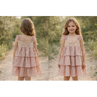 Vestido Infantil Art.0502 \'Familia Porcelana\' Rosa Empolvado