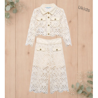 Traje Pantalon Culotte Guipur Crema