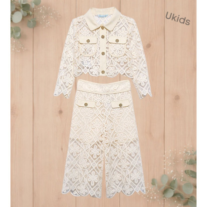 Traje Pantalon Culotte Guipur Crema