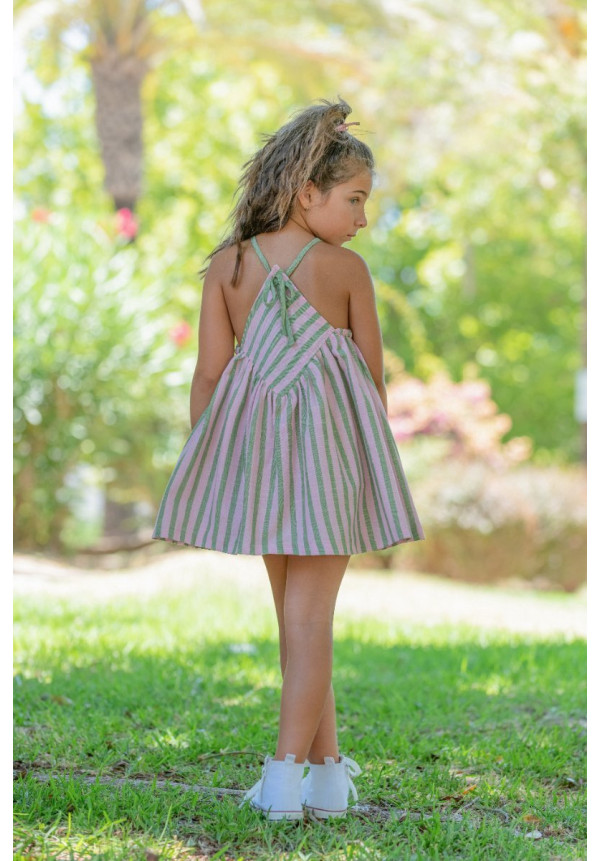 Vestido En Rayas Con ........... Color salmón y verde