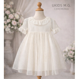 Vestido Tul Plumeti Básico sin fajín color blanco