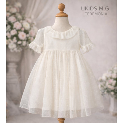 Vestido Tul Plumeti Básico sin fajín color blanco