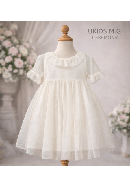 Vestido Tul Plumeti Básico sin fajín color blanco