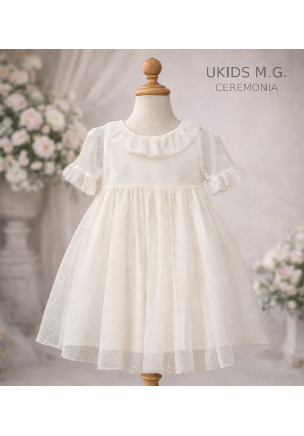 Vestido Tul Plumeti Básico sin fajín color blanco