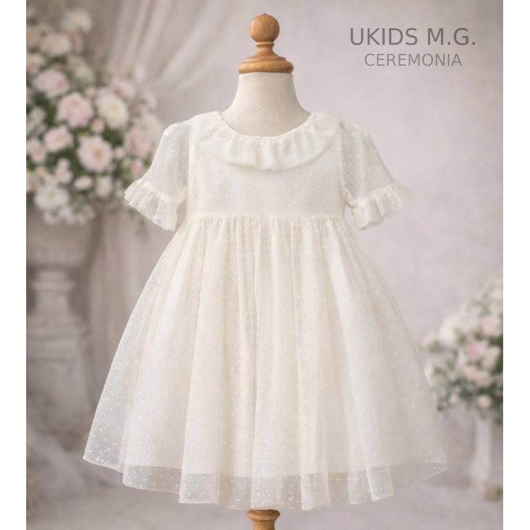 Vestido Tul Plumeti Básico sin fajín color blanco