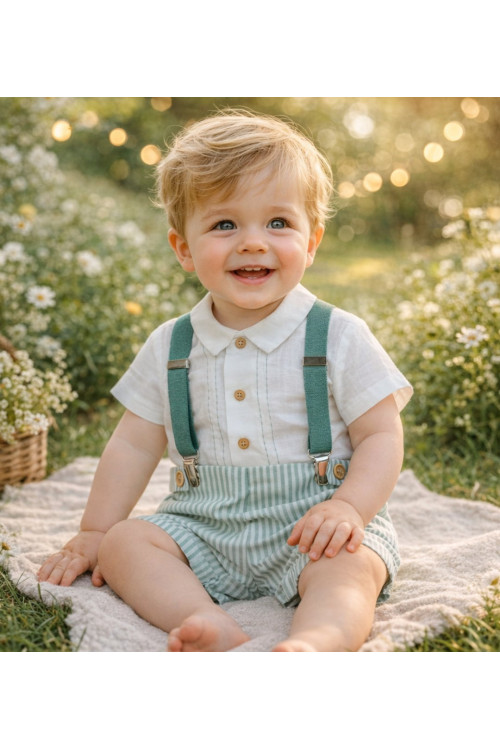 Conjunto Bebe Con Tirantes Art.0257 'Familia Artesanía' Verde Hoja