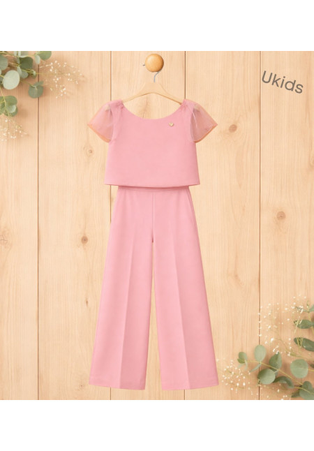 Conjunto Blusa + Pantalón Niña Rosa Palo