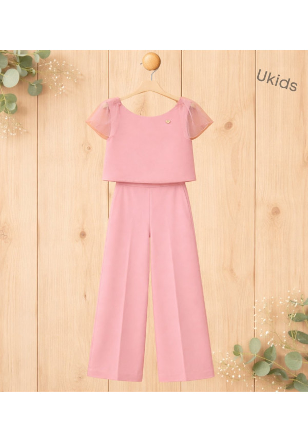 Conjunto Blusa + Pantalón Niña Rosa Palo