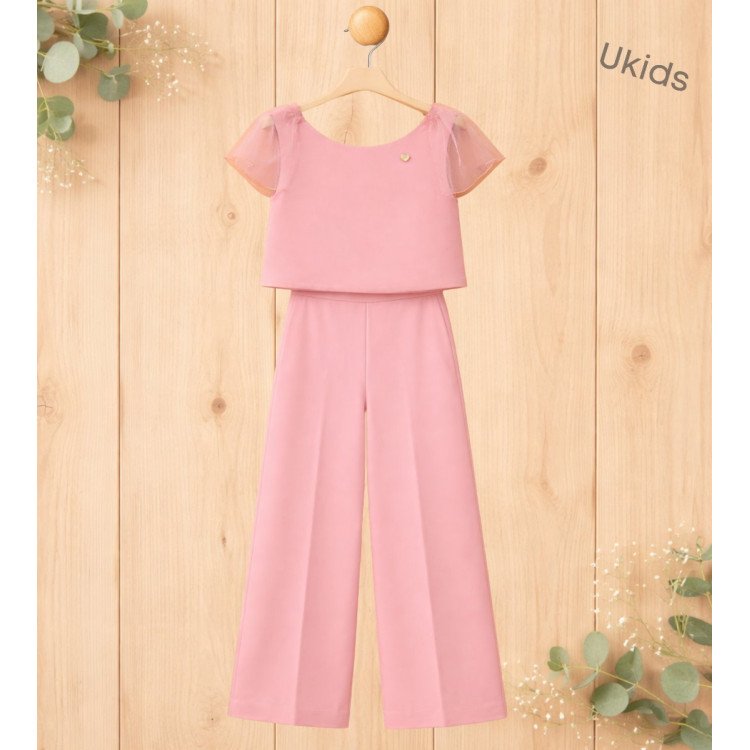 Conjunto Blusa + Pantalón Niña Rosa Palo