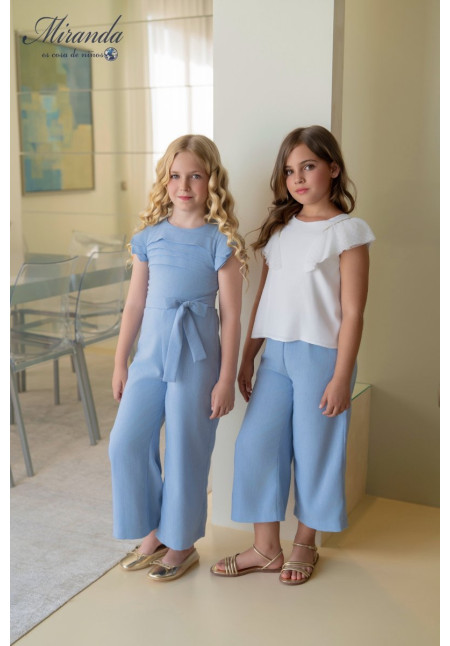 Conjunto Blusa + Pantalón Niña Blanco-celeste
