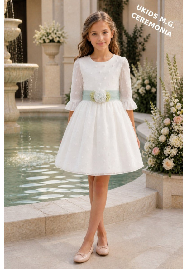 VESTIDO CEREMONIA PLUMETI GASA M/FRANCESA TUL VERDE
