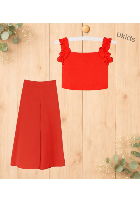 Conjunto Top + Pantalón Niña coral intenso
