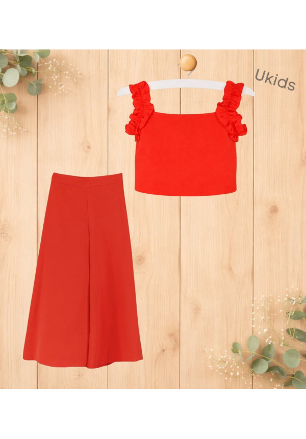 Conjunto Top + Pantalón Niña coral intenso
