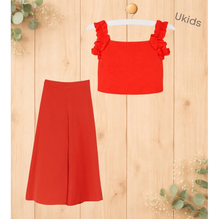 Conjunto Top + Pantalón Niña coral intenso