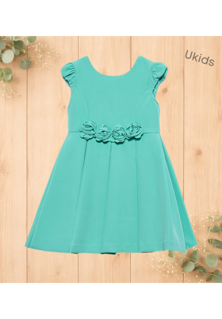 Vestido Crepe Detalle Flores Agua