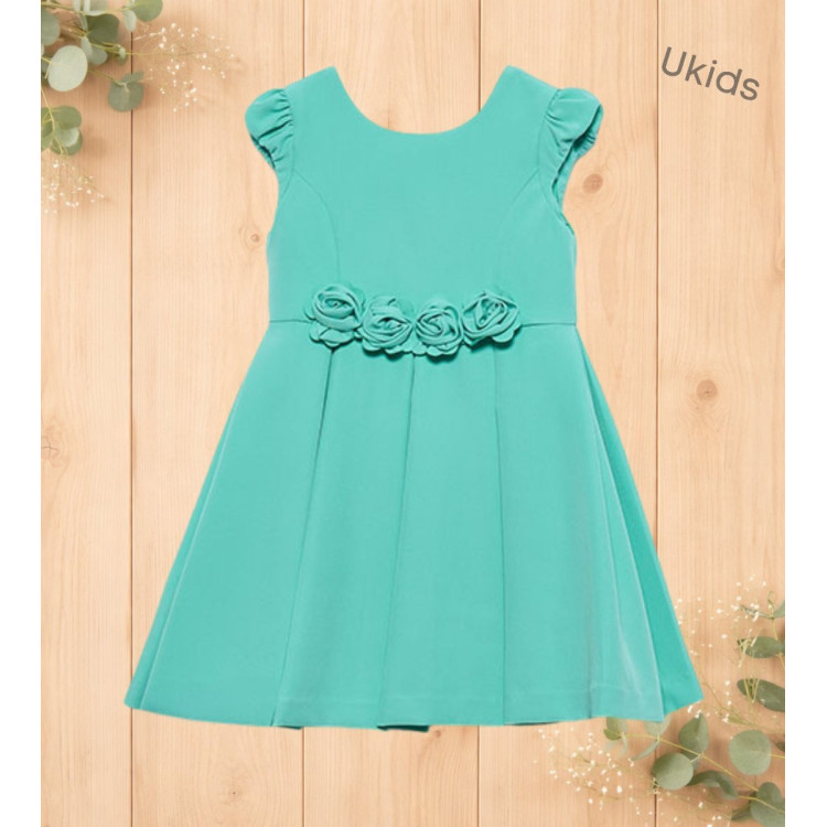 Vestido Crepe Detalle Flores Agua