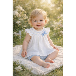 Conjunto Vestido Corto + Braga 'Espuma V26' Blanco/Azul Cielo