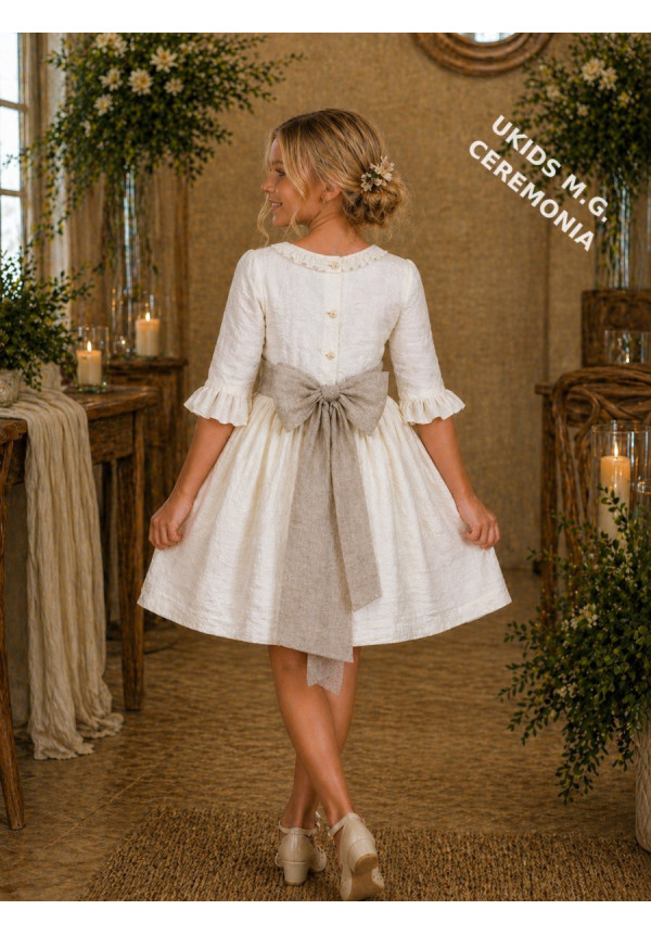VESTIDO BÁMBULA LINO MANGA FRANCESA color arena