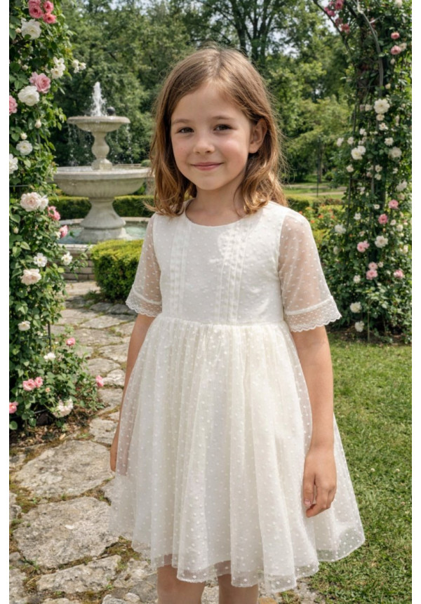 Vestido Tul Plumeti Básico sin fajín color blanco
