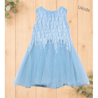 Vestido Flecos Fantasia Celeste