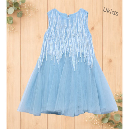 Vestido Flecos Fantasia Celeste
