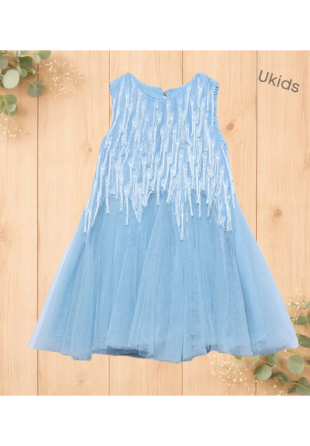 Vestido Flecos Fantasia Celeste