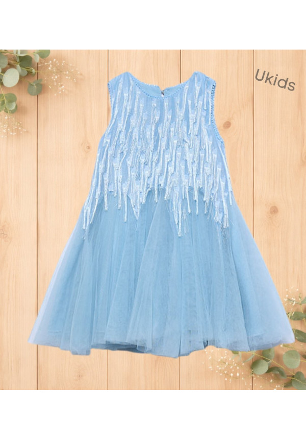 Vestido Flecos Fantasia Celeste