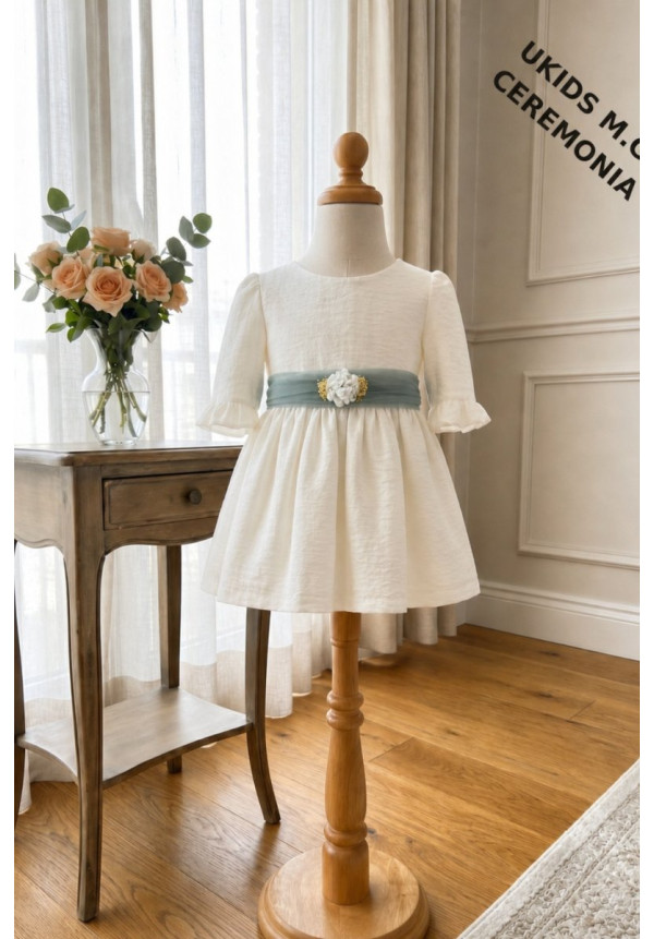 Vestido Bambula sin mangas Lazo tul Verde