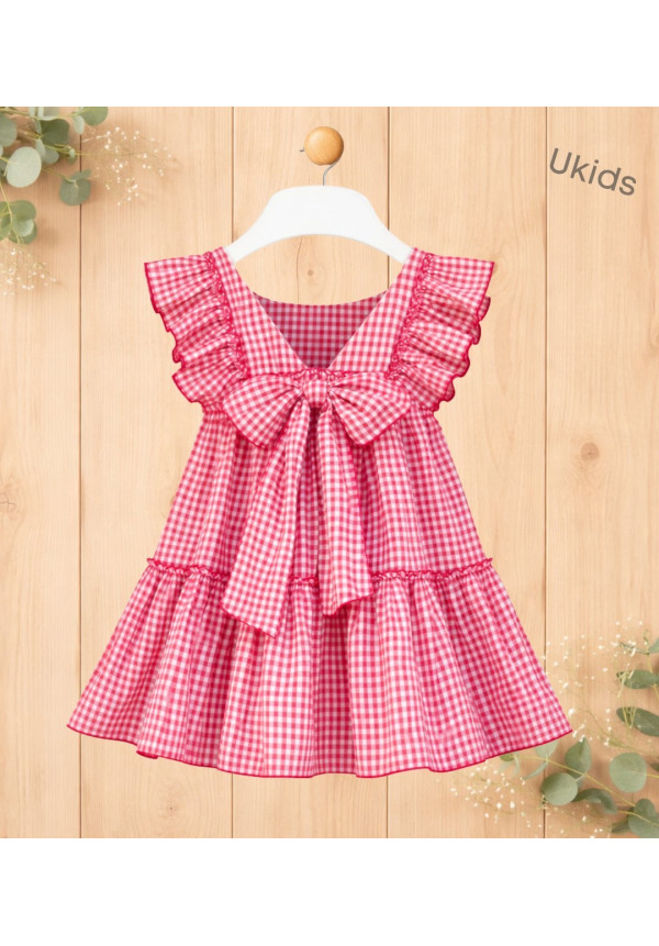 Vestido en cuadro vichi. Color fucsia