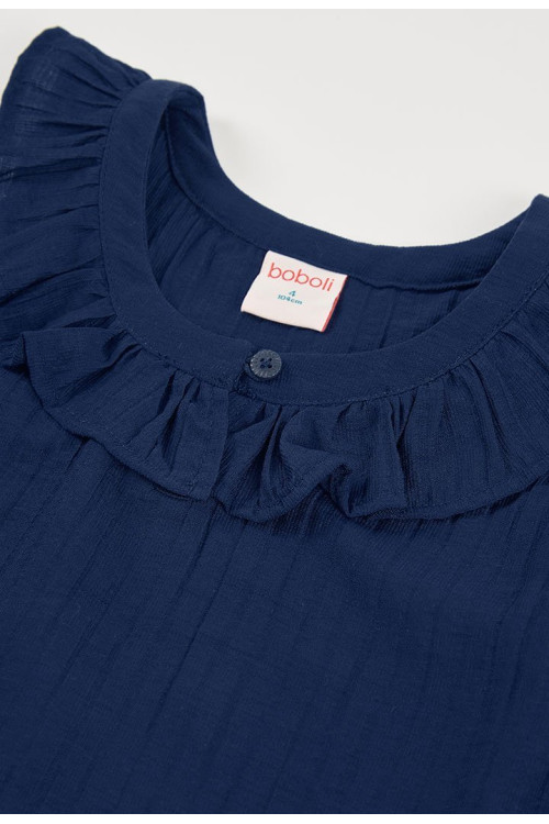 Conjunto Blusa Viscosa Y Falda-Pantalón Viscosa Flores Niña Azul Y Rosa