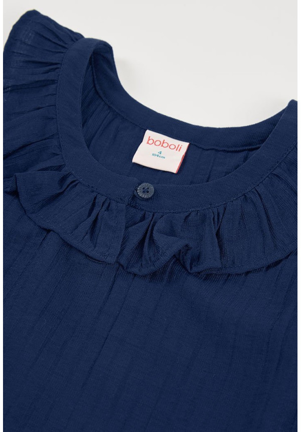 Conjunto Blusa Viscosa Y Falda-Pantalón Viscosa Flores Niña Azul Y Rosa