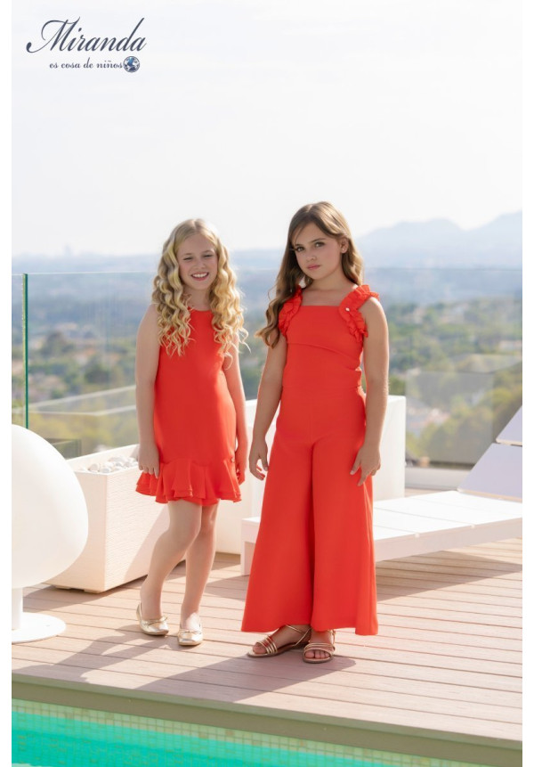 Conjunto Top + Pantalón Niña coral intenso